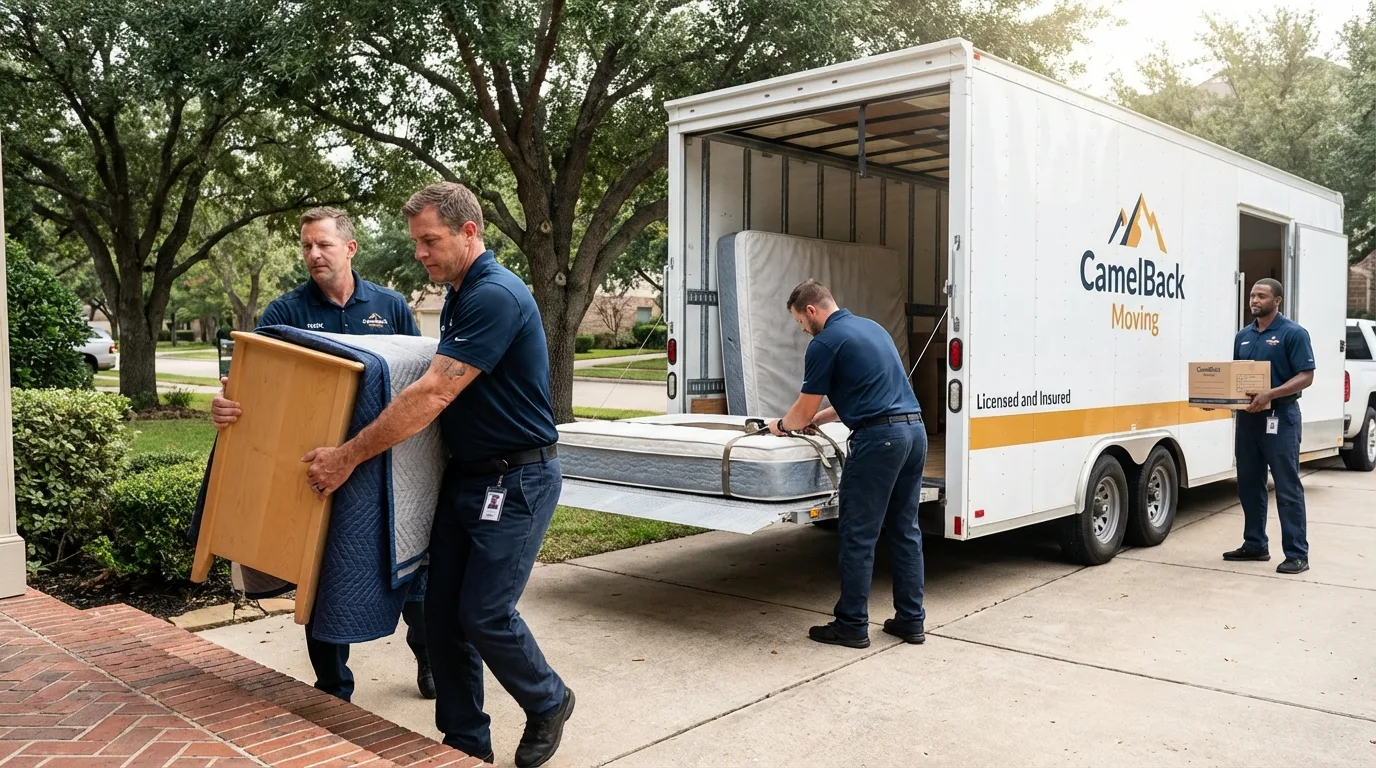 Crew loading residential truck for cross-state move from Malone, FL