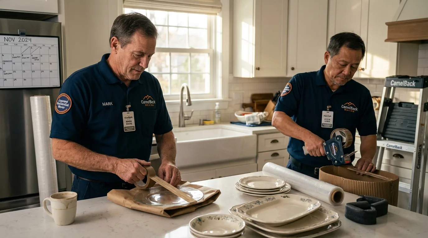 Professional crew packing kitchen dishware in Malone, FL